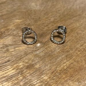 Open Circle Rhinestone Gold Tone Earrings